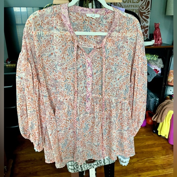Easel Flowy Floral Blouse Pink and Peachy Orange Small Fits Bigger - Picture 11 of 12